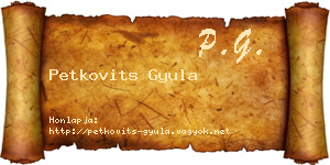 Petkovits Gyula névjegykártya